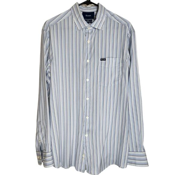 Faconnable Mens Club Deauville Blue Stripe Long Sleeve Silk Dress Shirt Size L - Picture 1 of 4